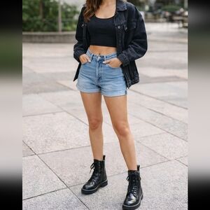 Steve Madden Carra Krist Black Combat Ankle Boot Chunky 1" Heel Woman's Sz 7.5